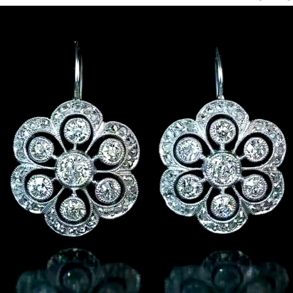 Beautiful Sparkling Silver Floral Earrings